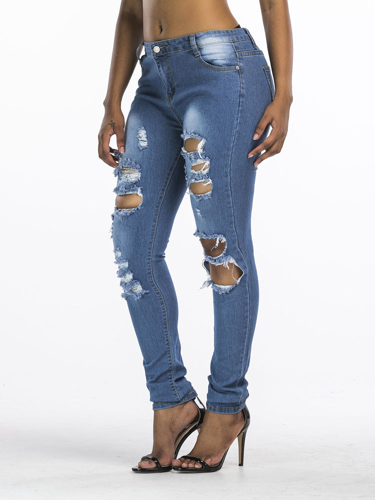 Ripped Jeans Women's European And American Cross-border Hot Models Fashion Plus Size