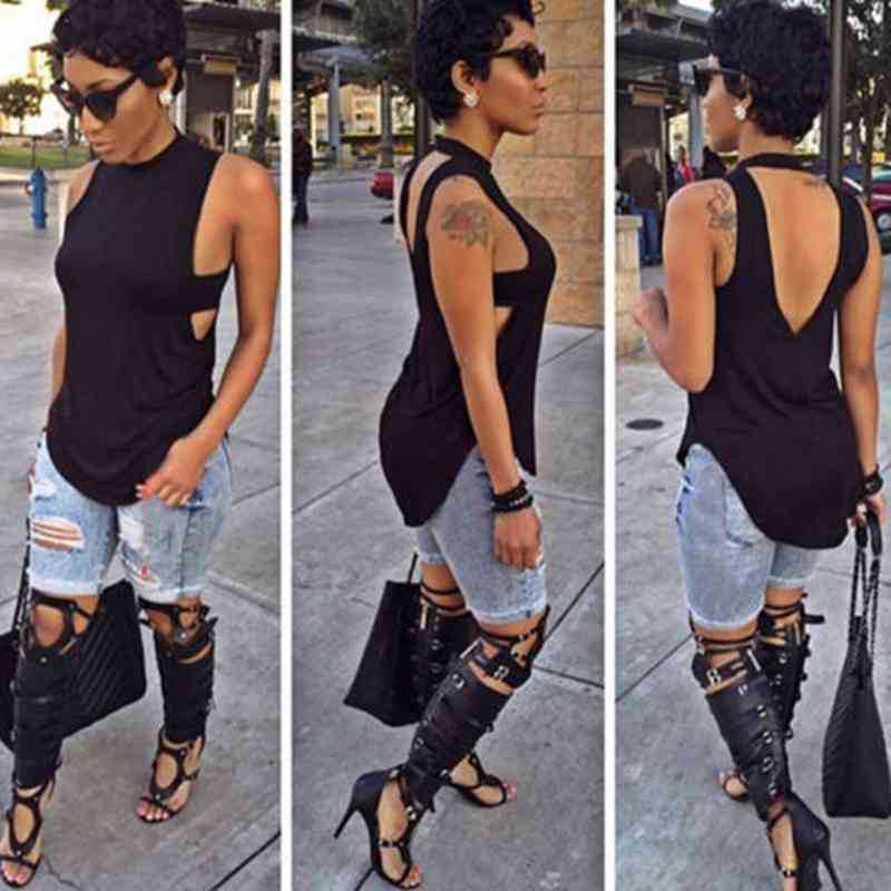 Women's High-Fashion Streetwear Tank T-shirt Casual Design Strapped V-neck T-shirt