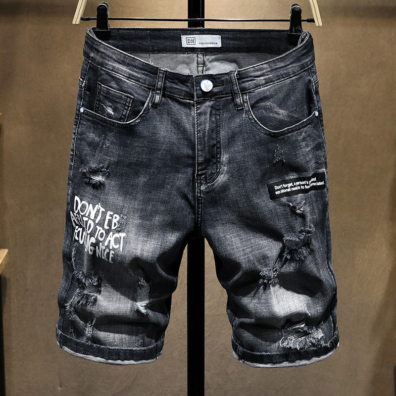 Summer Fashion Brand Worn Out Denim Shorts Men's