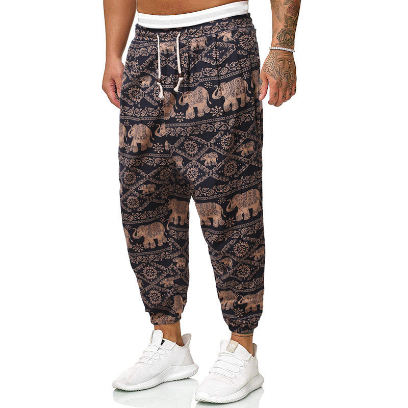 Men's Ethnic Style Cotton And Linen Loose Cropped Joggers