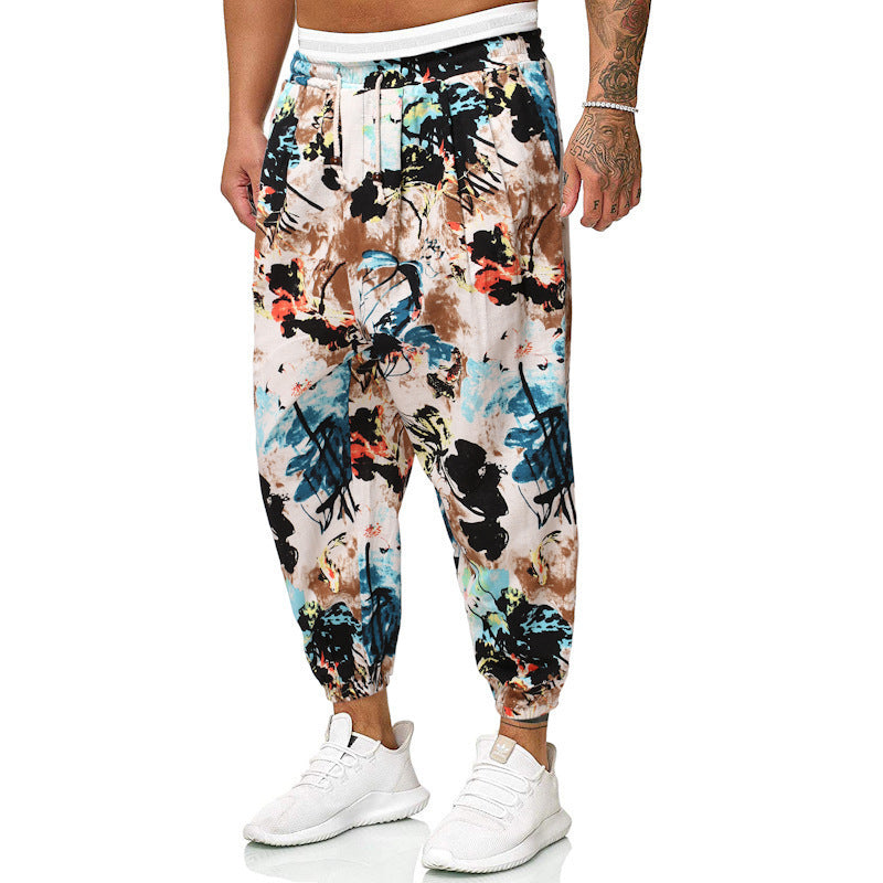 Men's Ethnic Style Cotton And Linen Loose Cropped Joggers