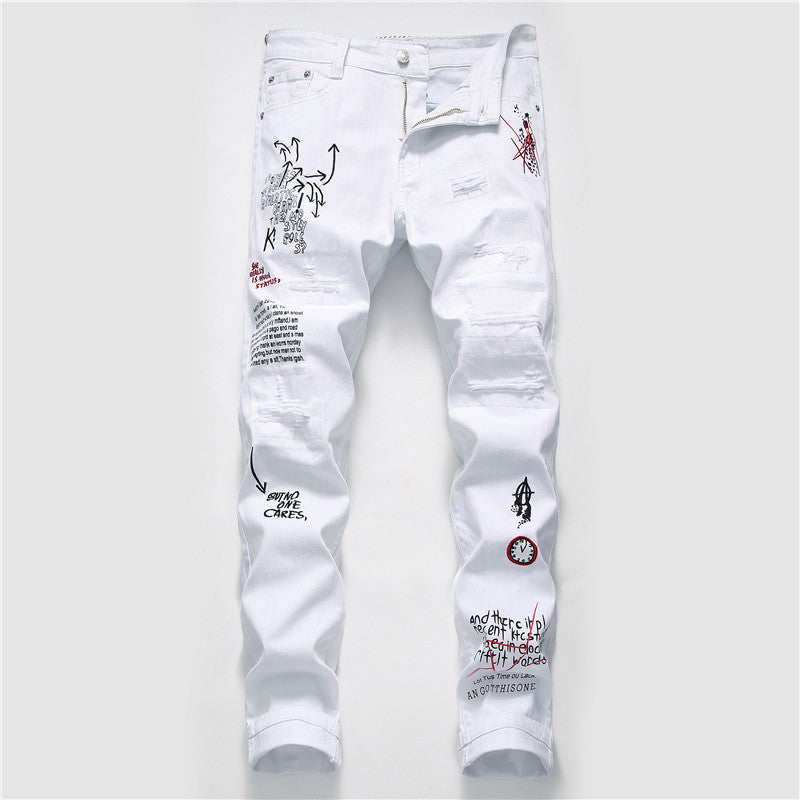 Men's Shredded Embroidery Pants Designer Royalty Style