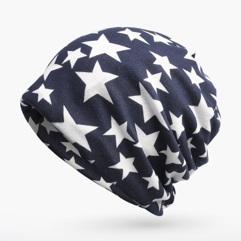 3 in 1 Ring Scarf For Women Men Beanie Hats With Stars Pattern Double Layer Hip Hop Hedging Cap Lining With Velvet