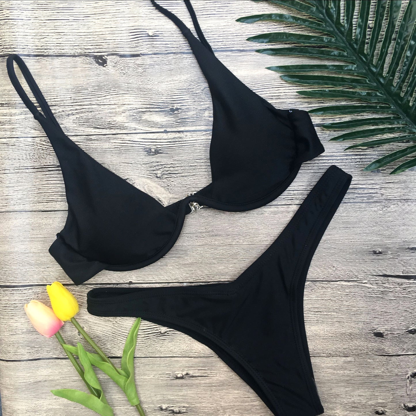 Swimwear Summer Bikini Women Swimsuit Bra and Panties Set Solid Color