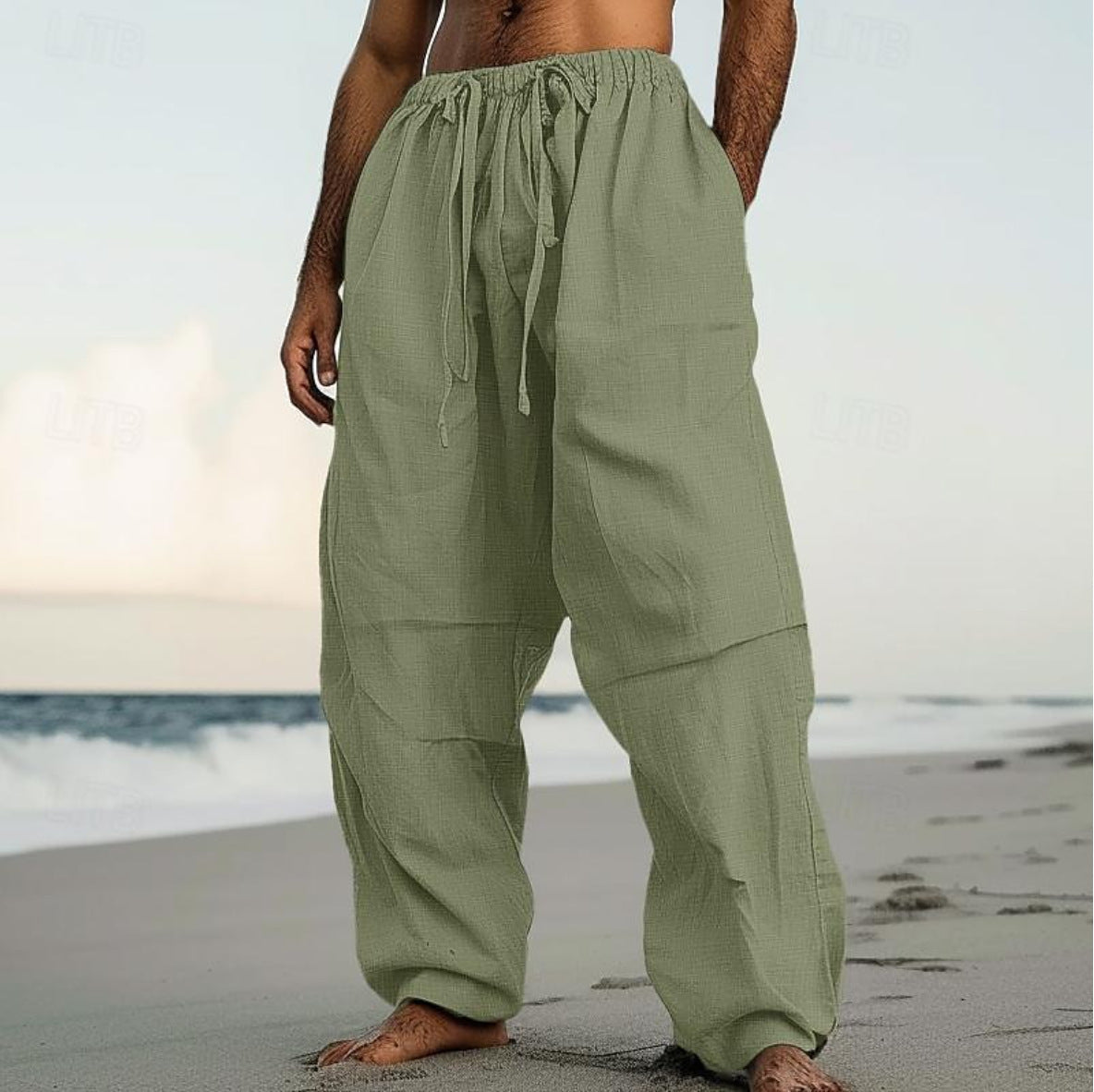 Beach Straight-leg Joggers Plain Color Comfortable Daily Street