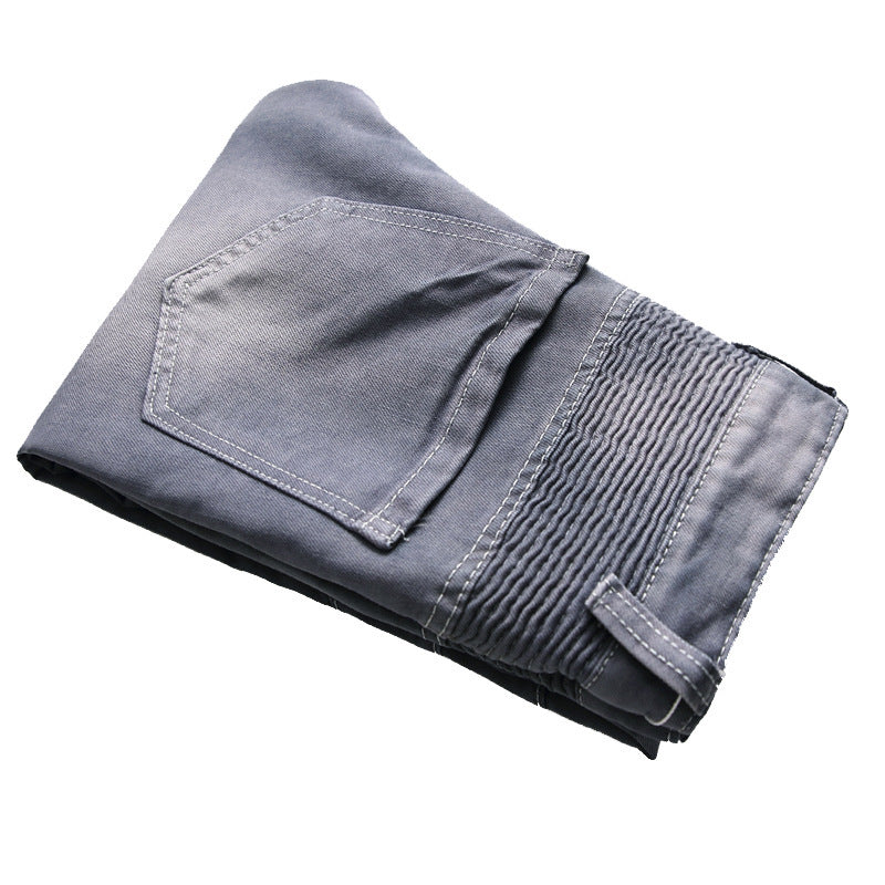 Nostalgic Ripped Motorcycle Pants Straight Personality