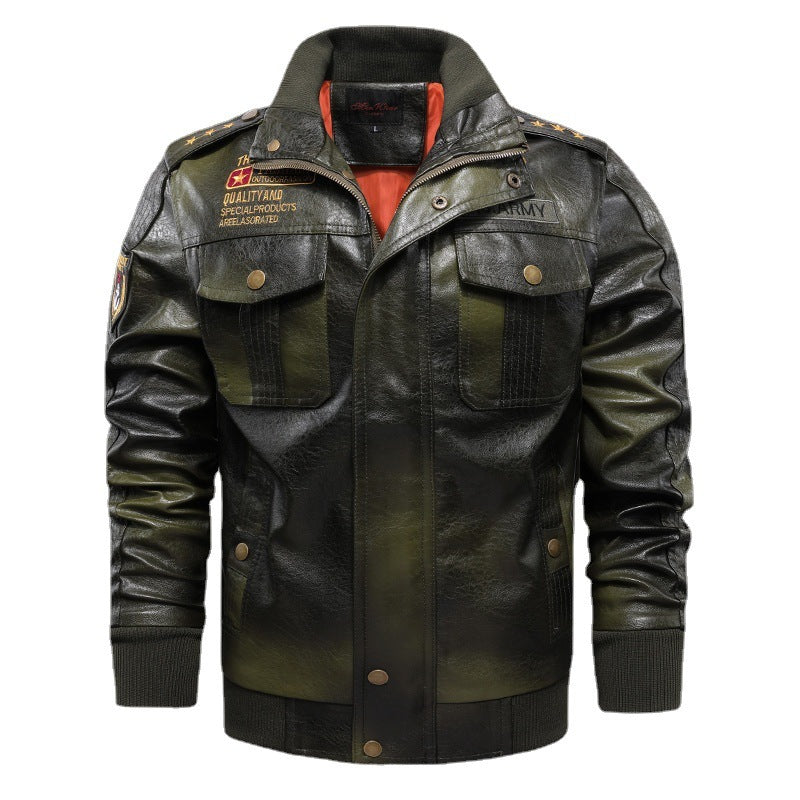Leather coat Men's Stand-up Collar Slim Fit fashion