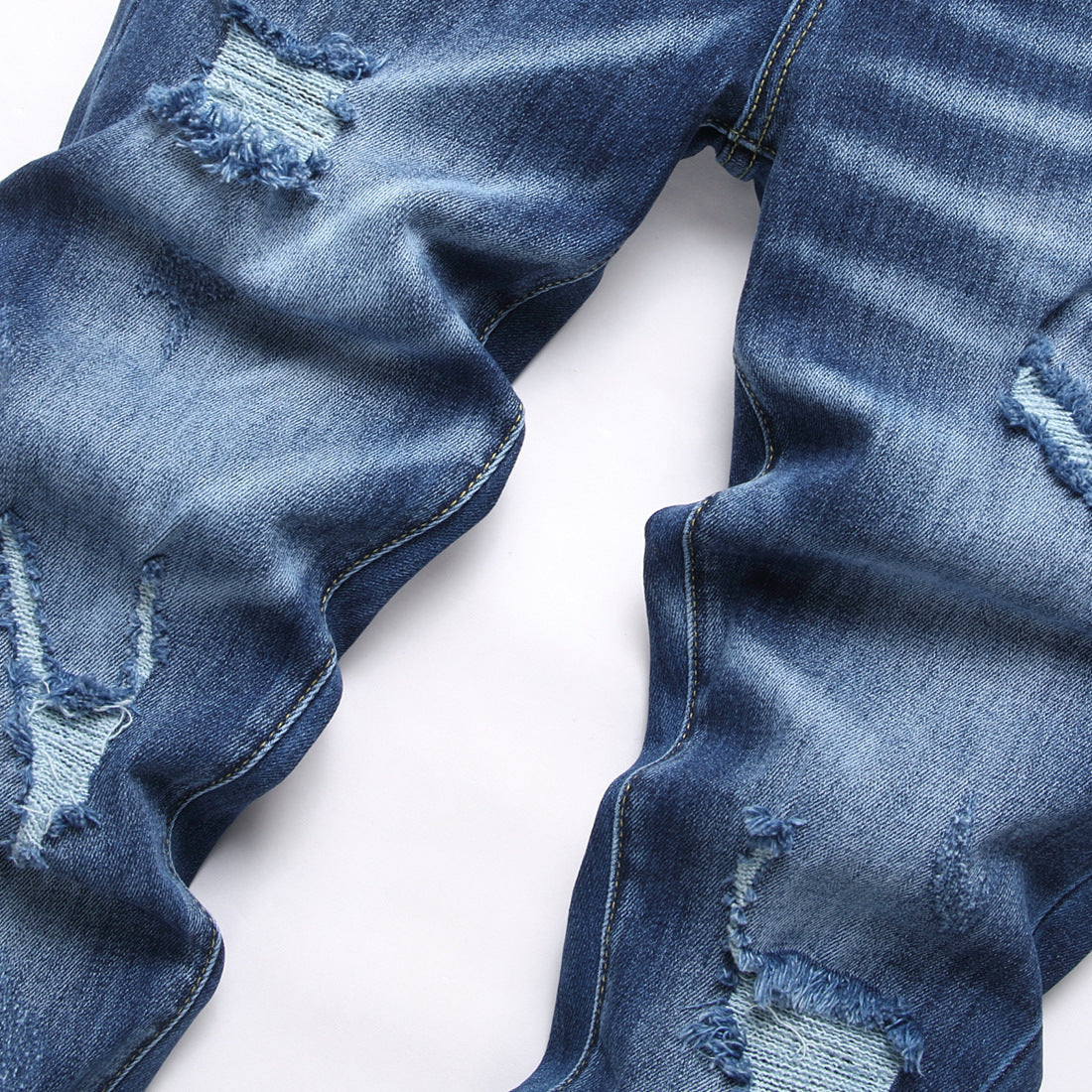 New Blue Color Ripped Street Fashion Slim Stretch Denim Pants for Men