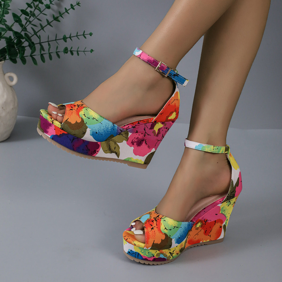 Women's Wedges Platform Peep-toe Waterproof Platform Casual All-match Multicolor