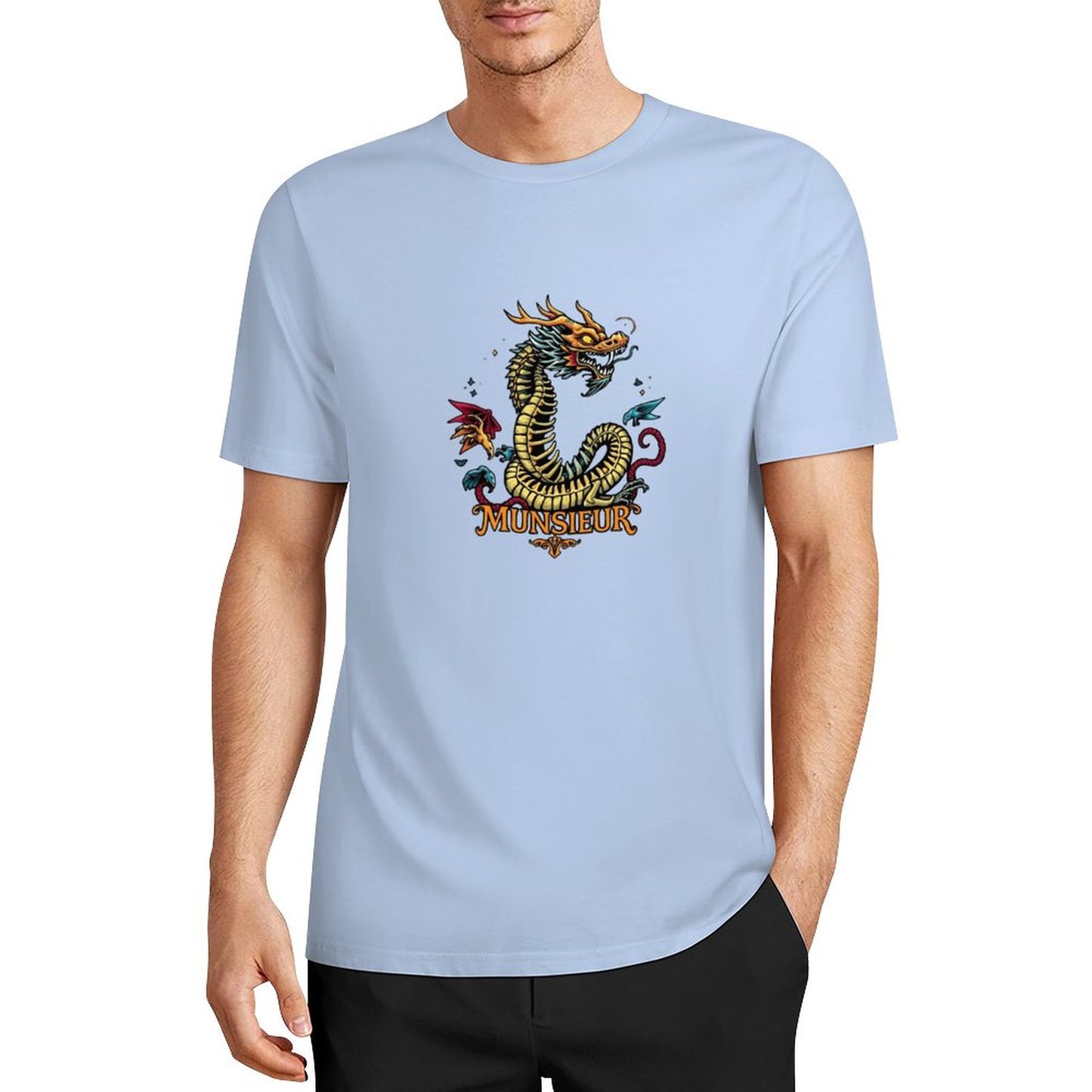Munsieur Brand Graphic Tee Cotton Men's breathable Dragon Design