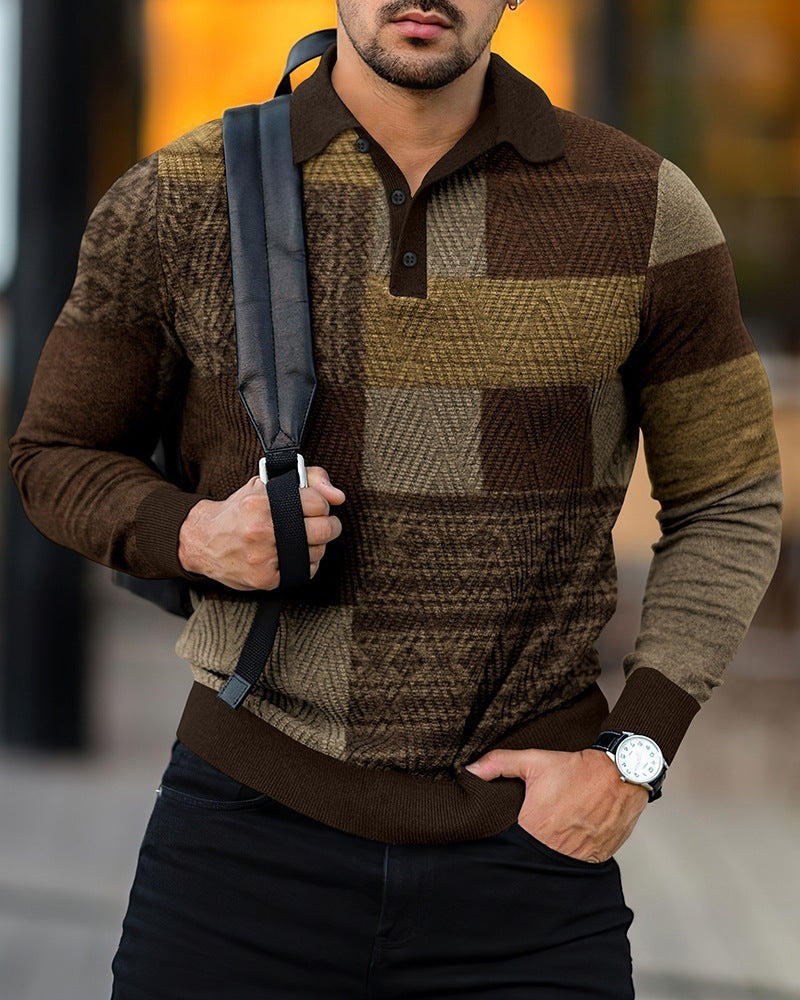 Men's Digital Printing Lapel Button Casual Hoodie