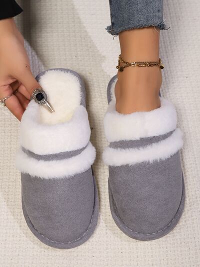 Contrast Faux Fur Round Toe Slippers - Munsieur