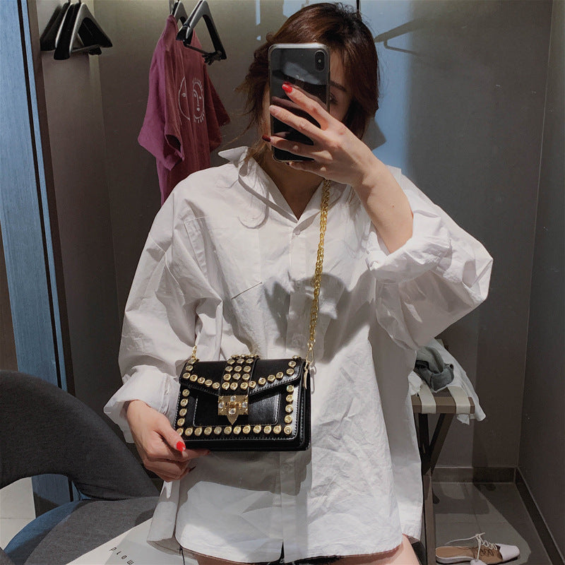 Rhinestone Rivet Chain Bag Shoulder Handbag