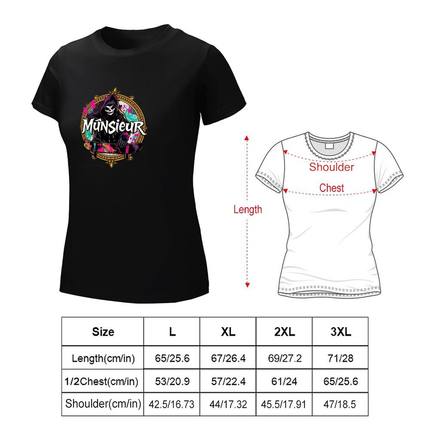 Women's T-shirt Munsieur Brand Streetwear Skater Design Skateboarding