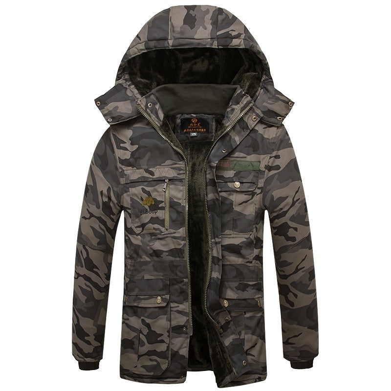Windproof And Cold-resistant Ultra-fine-meshed Thickening Velvet Lining Cotton-padded Coat