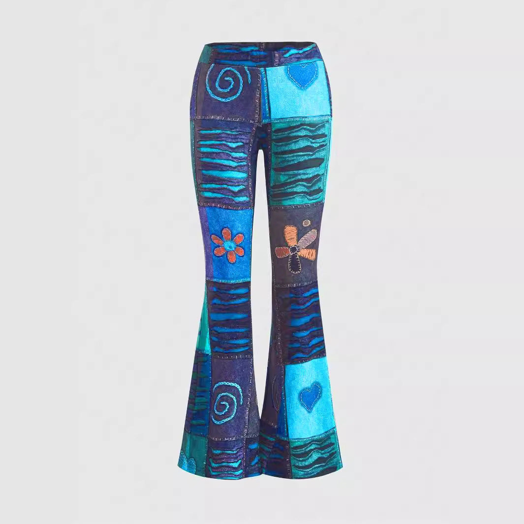 Pattern Abstract Art Style Personality Trend Tight Bootcut Jeans