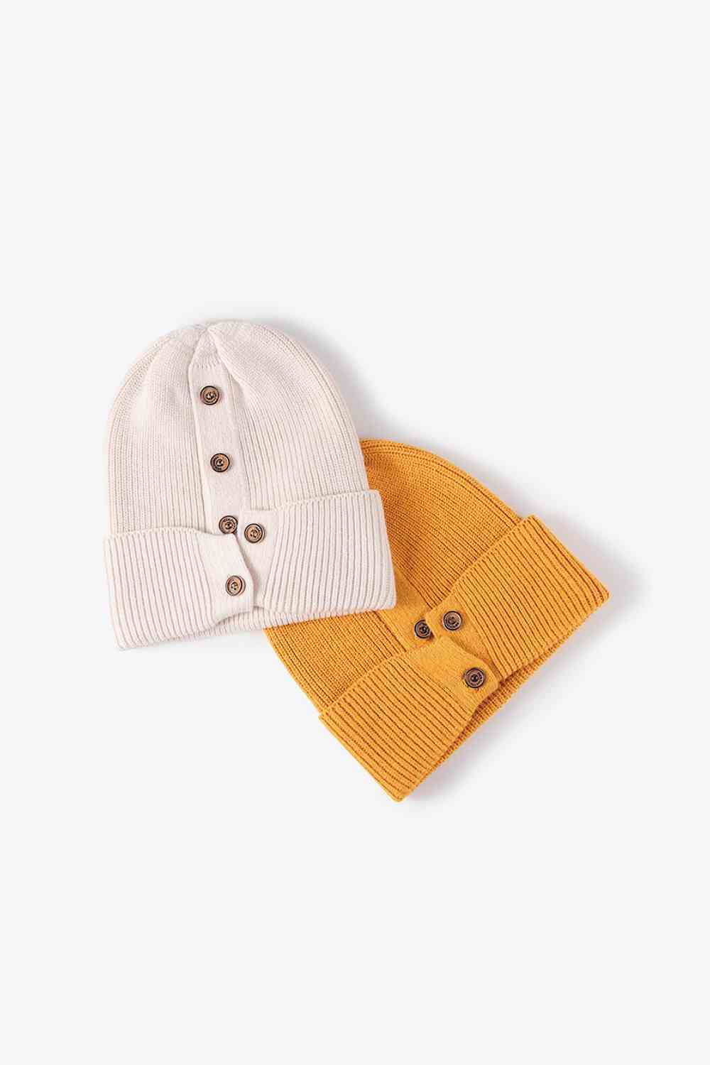 Button Detail Rib-Knit Cuff Beanie - Munsieur