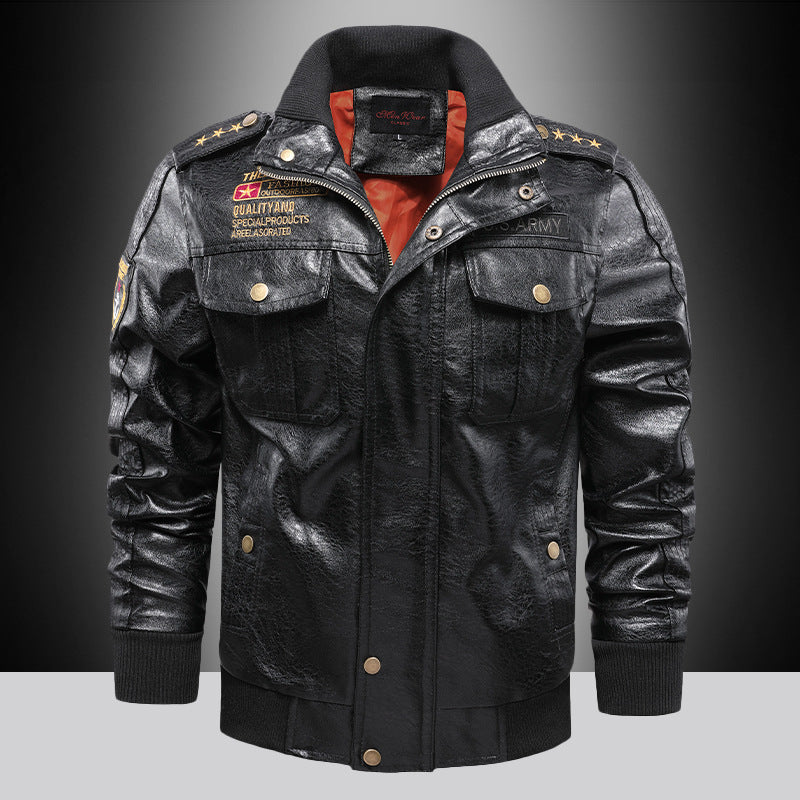 Leather coat Men's Stand-up Collar Slim Fit fashion