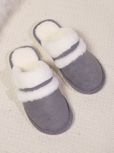 Contrast Faux Fur Round Toe Slippers - Munsieur