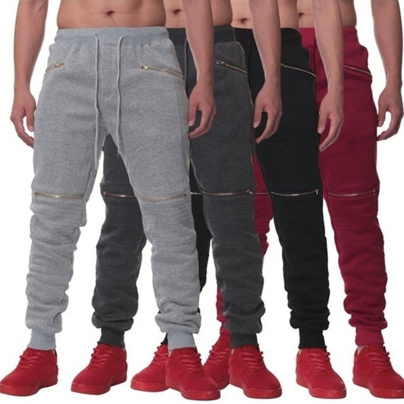 Men's Joggers With Double Pockets And Zip Personality Design