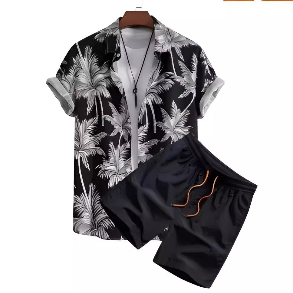 Black And White Striped Hawaiian Men's Shorts Sets