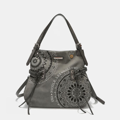 Nicole Lee USA Side Braided Tassel Inlaid Rhinestone Embroidery Hobo Bag - Munsieur