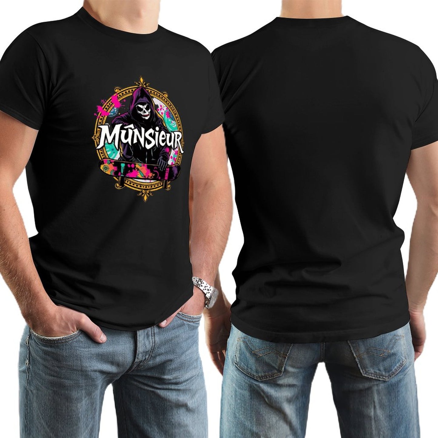Munsieur New Skool Tee for Men – Skull Skateboard Graphic Tee