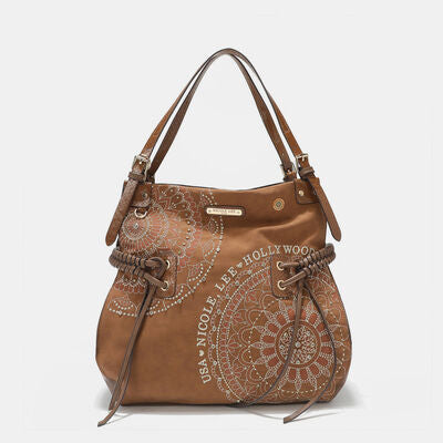 Nicole Lee USA Side Braided Tassel Inlaid Rhinestone Embroidery Hobo Bag - Munsieur
