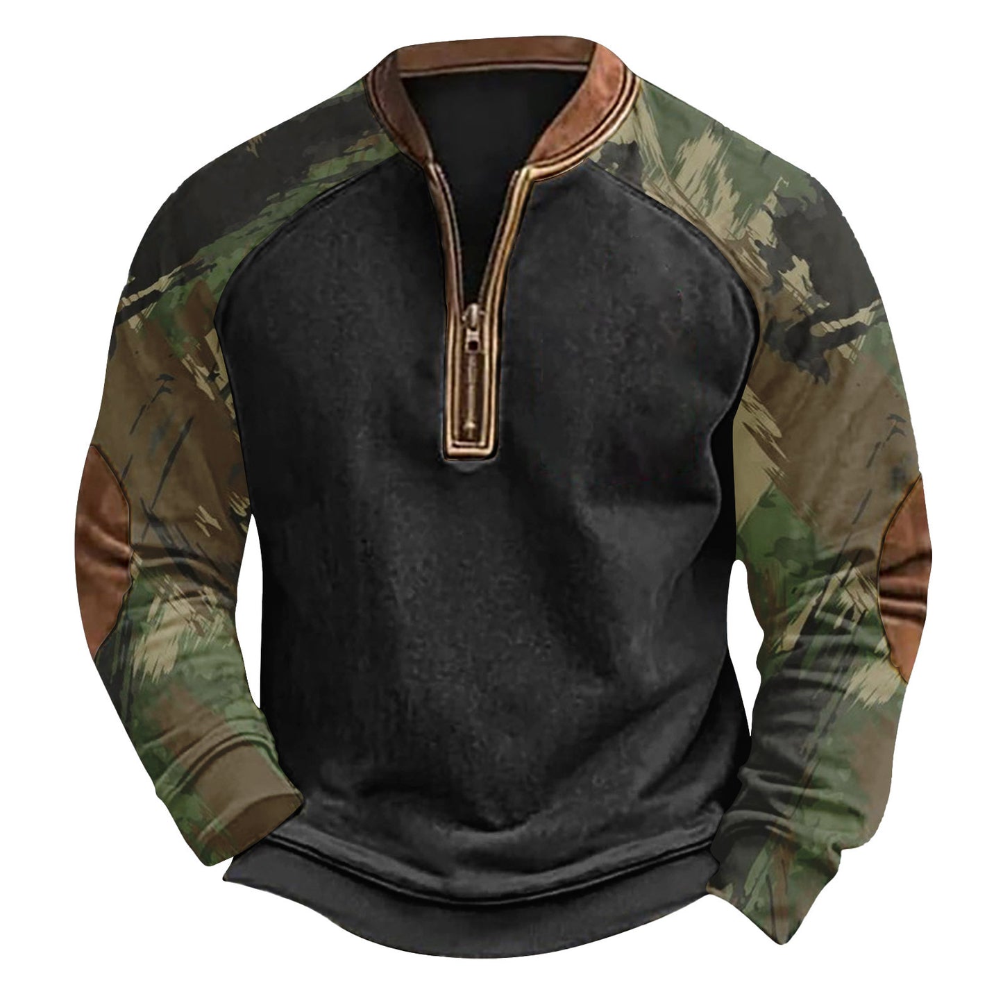 Printed Half Zipper Camouflage Men's Hoodie