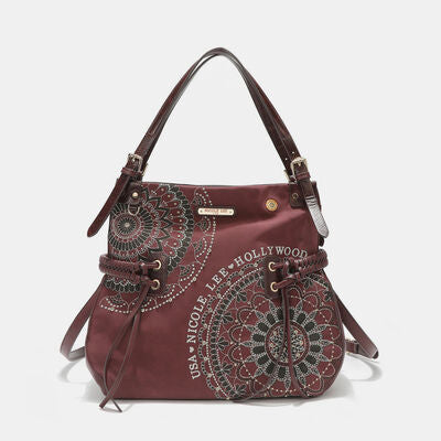 Nicole Lee USA Side Braided Tassel Inlaid Rhinestone Embroidery Hobo Bag - Munsieur