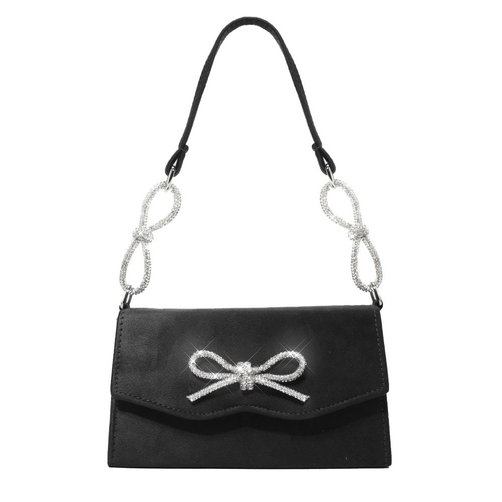 Shiny Bow Rhinestone Women Handbag High-grade French Style