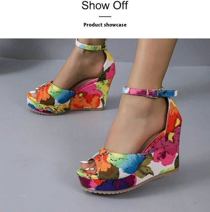 Women's Wedges Platform Peep-toe Waterproof Platform Casual All-match Multicolor