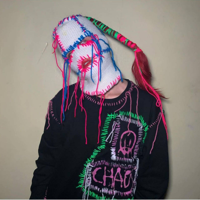 Handmade Knitted Colorful Line Hat Mask