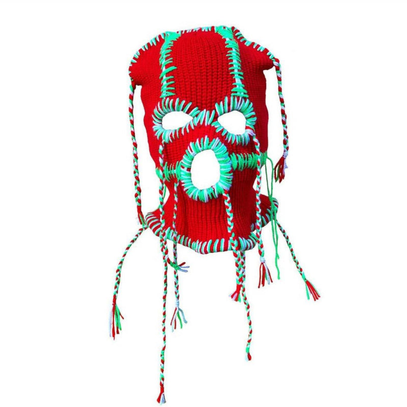 Handmade Knitted Colorful Line Hat Mask