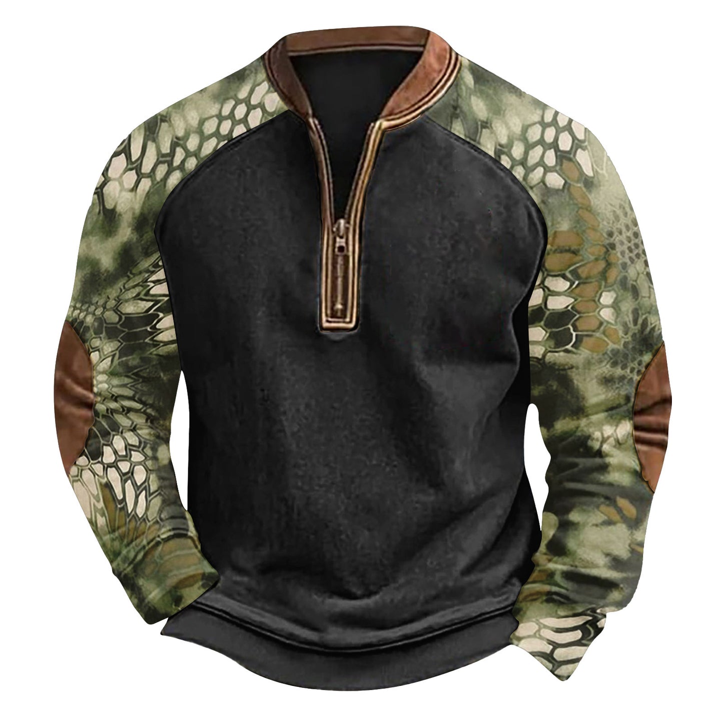 Printed Half Zipper Camouflage Men's Hoodie