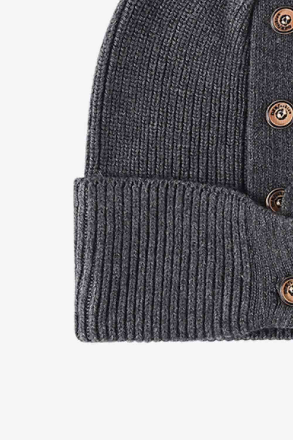 Button Detail Rib-Knit Cuff Beanie - Munsieur