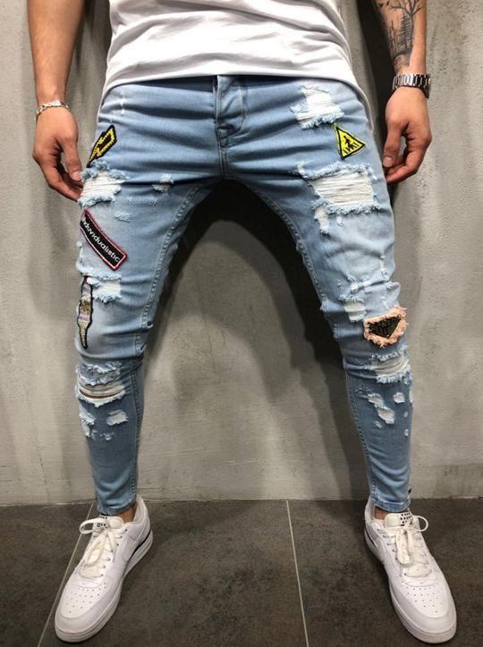 Blue Ripped Logo Pants