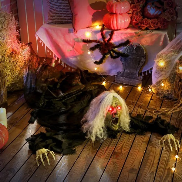 72 Life Size Halloween Animated Crawling Zombie With Glowing LED Eyes, Battery Operated, Indoor Outdoor Props