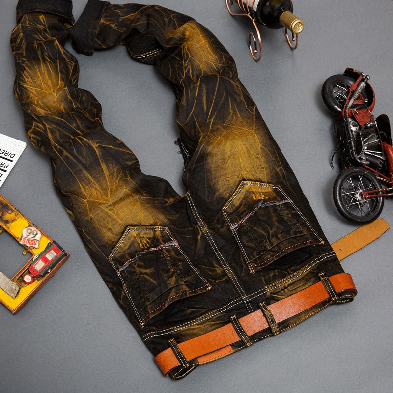 Nostalgic Color Locomotive Ripped Pants