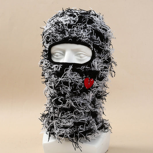Single Hole Knitted Hat Mask Embroidery Love Headgear