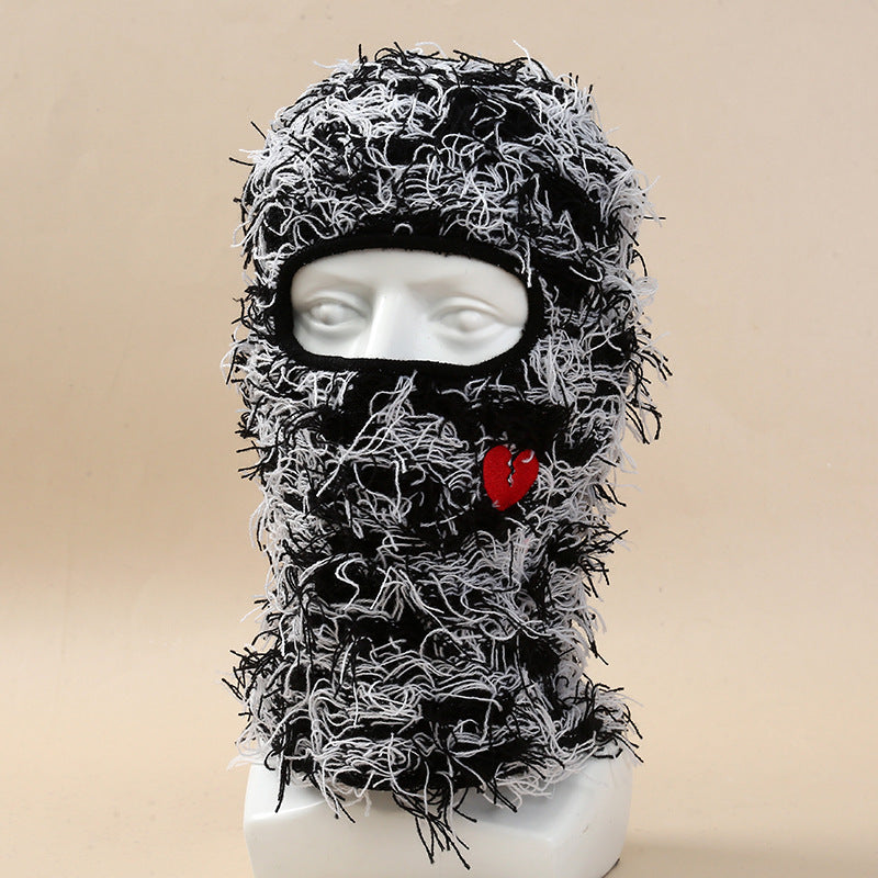 Single Hole Knitted Hat Mask Embroidery Love Headgear