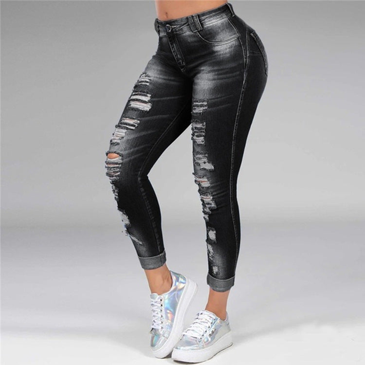 Women's Jeans Ripped Holes Stretch Jeans