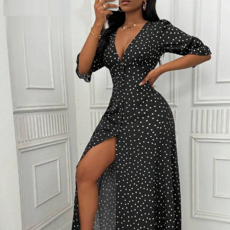 Women's Half-sleeve Polka Dot Print Dress