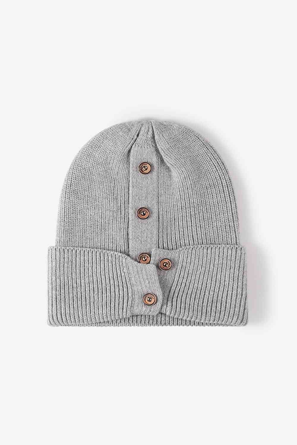 Button Detail Rib-Knit Cuff Beanie - Munsieur