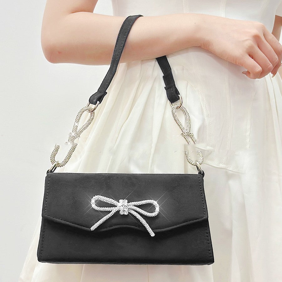Shiny Bow Rhinestone Women Handbag High-grade French Style