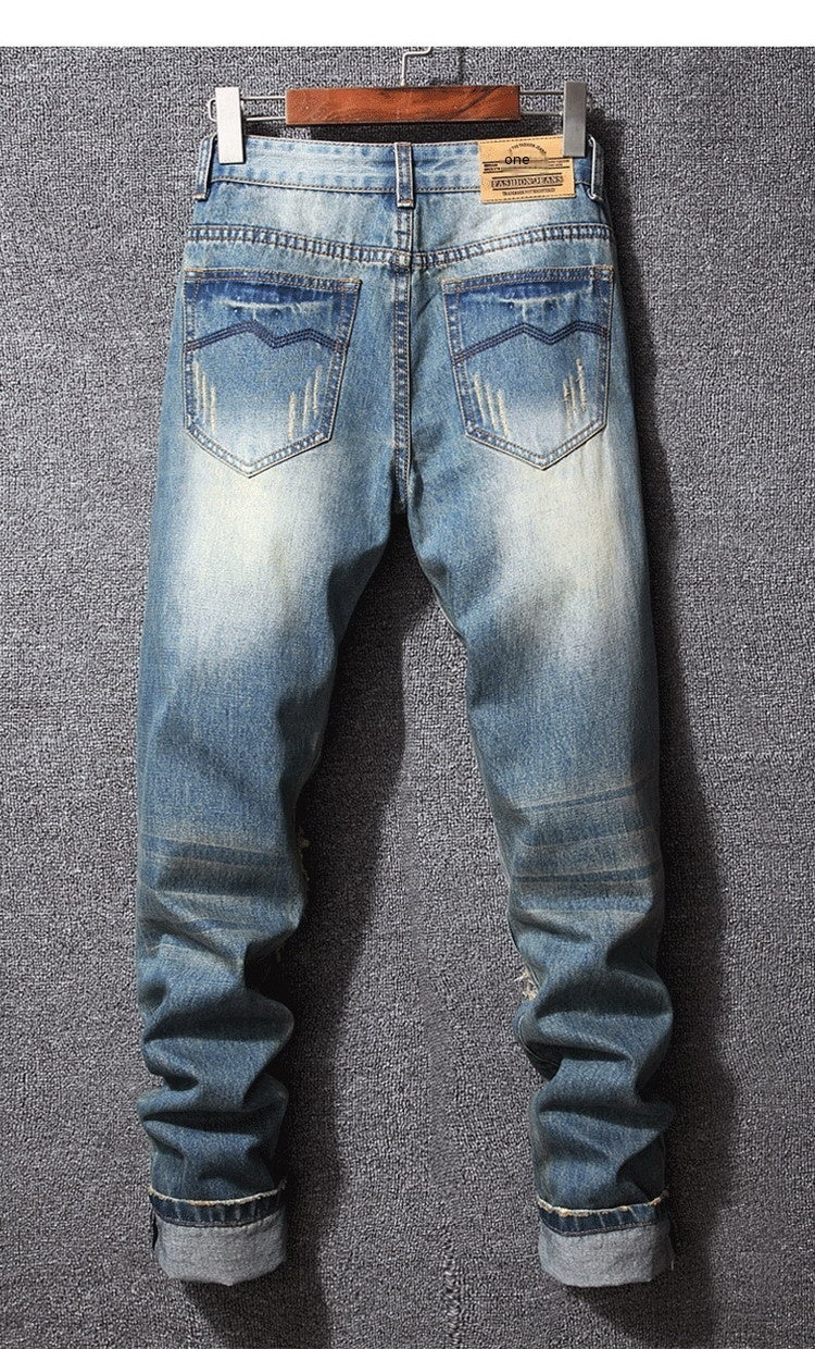 Men's American Style Ripped Designer Brand Pants Casual Loose