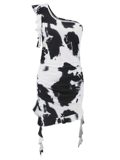 Ruffled Single Shoulder Mini Dress - Munsieur