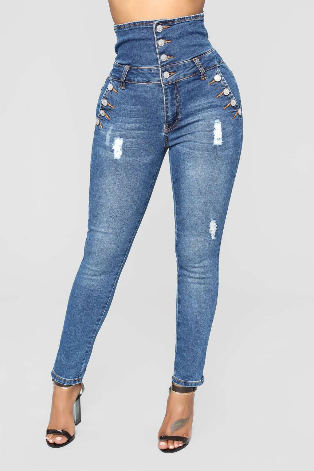 Ripped Fashion Jeans Women's High-Waist Skinny Pencil Denim, Elastic Stretch embroidery sexy Jeans Women's high streetwear