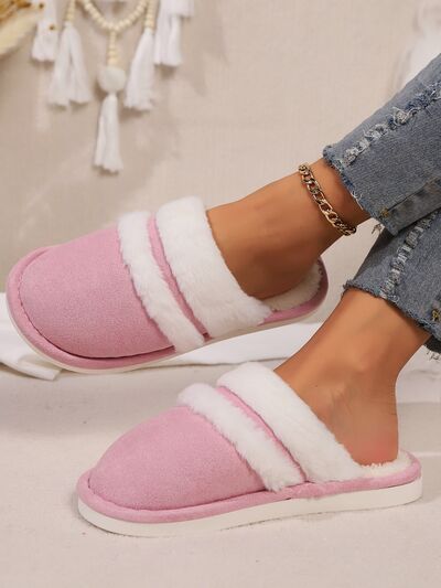 Contrast Faux Fur Round Toe Slippers - Munsieur