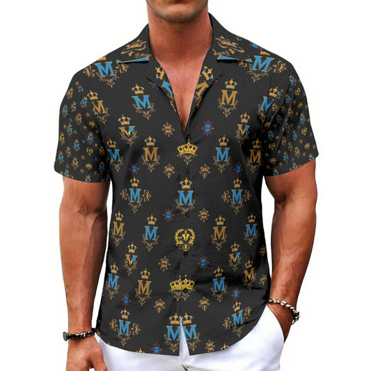 Munsieur All-Over Print Men's Hawaiian Tee With Buttons